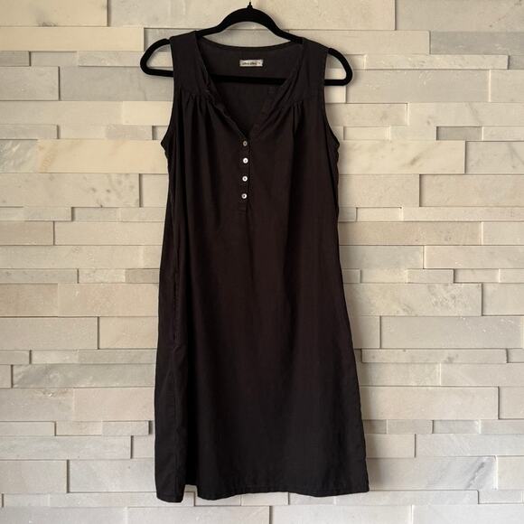 ALLEN ALLEN 100% Linen Open Button Neck Easy Tank Mini Dress Coastal Lagenlook M - Picture 1 of 8